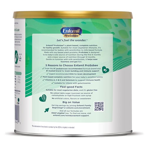 Enfamil Prosobee Plant based Baby Formula, for Sensitive Tummies, Soy-based Plant Sourced Protein, Vitamins for Immune Support, Lactose-free, Milk free, Gluten free, 20.9 Oz Can - Image 20