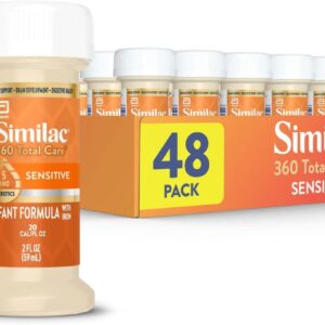 Similac 360 Total Care Sensitive Infant Formula for Fussiness & Gas Due to Lactose Sensitivity, Has 5 HMO Prebiotics, Baby Formula, Ready to Feed, 2-fl-oz Bottle, Pack of 48