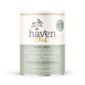 Haven Oat Toddler Formula, Plant Based Dairy Free Oat and Oat Protein Powder for Toddlers With Probiotics, Prebiotics, Lutein and Omega 3 Dha, Easy Digestion Formula, Non GMO, American Made, 14.1 Oz : Baby