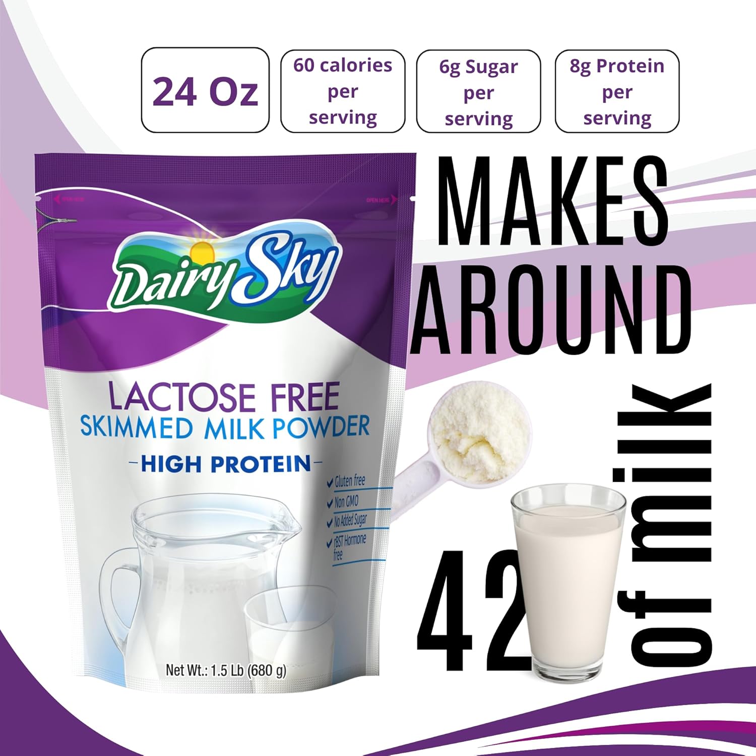 DairySky Lactose Free Milk Powder 24 Oz - Non GMO Fat Free Powdered Milk for Baking & Coffee, Kosher with Protein & Calcium | Great Substitute for Liquid Milk | RBST Hormone - Free - 1 Pack : Grocery & Gourmet Food - Image 4