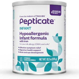 Pepticate Baby Formula, Hypoallergenic Powdered Infant Formula for Cow Milk Allergy, with Omega 3 DHA, ARA, Iron & Prebiotics, 13.2oz : Baby