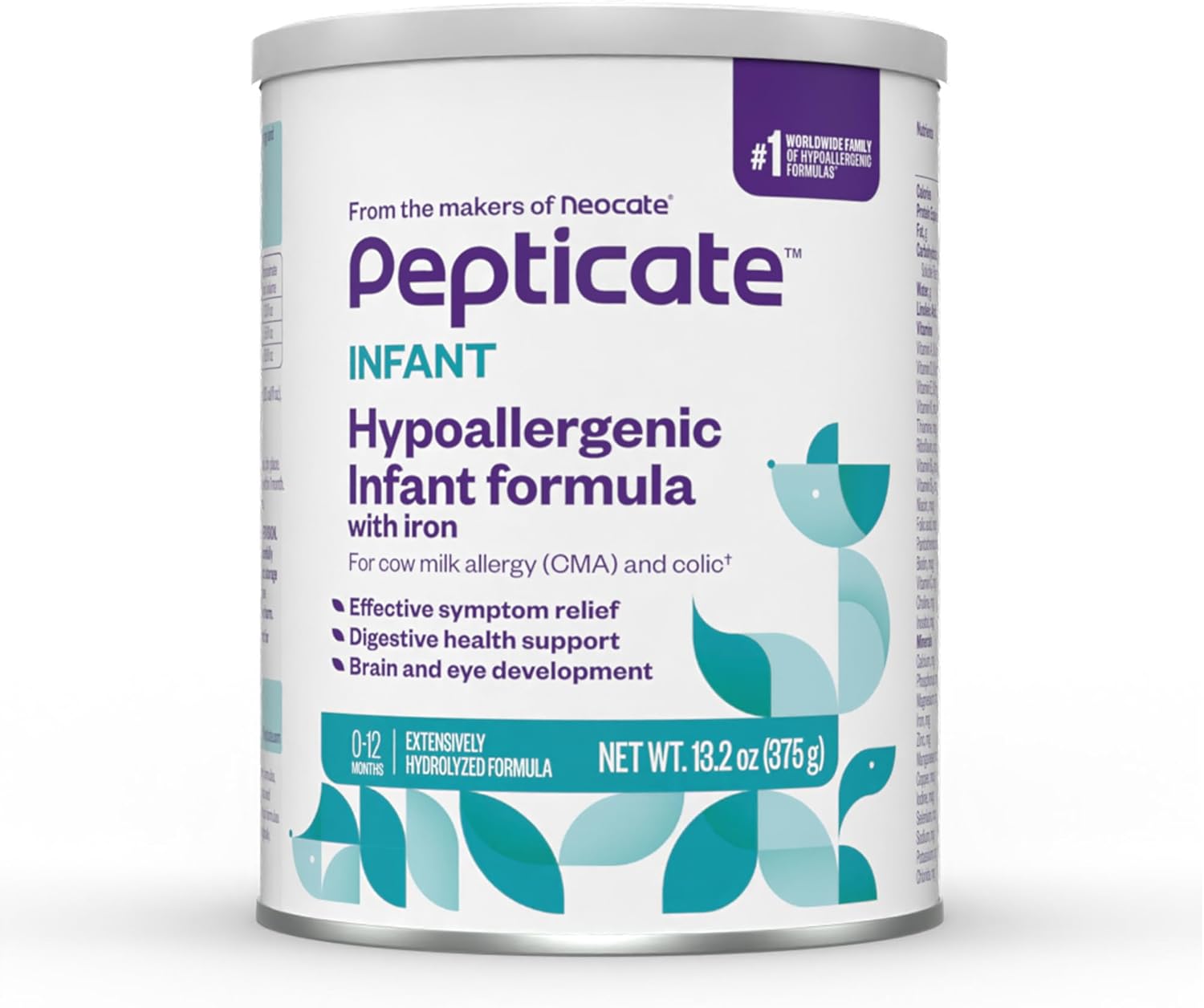 Pepticate Baby Formula, Hypoallergenic Powdered Infant Formula for Cow Milk Allergy, with Omega 3 DHA, ARA, Iron & Prebiotics, 13.2oz : Baby