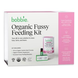 Bobbie Fussy Feeding Kit, Organic Gentle Infant Formula Milk Based Powder with Iron, DHA, Vitamin D & 100% Lactose (14.1 oz) Baby Probiotic Drops 1 Billion CFU (0.27 fl oz) Newborn Baby-12 Months Old : Baby