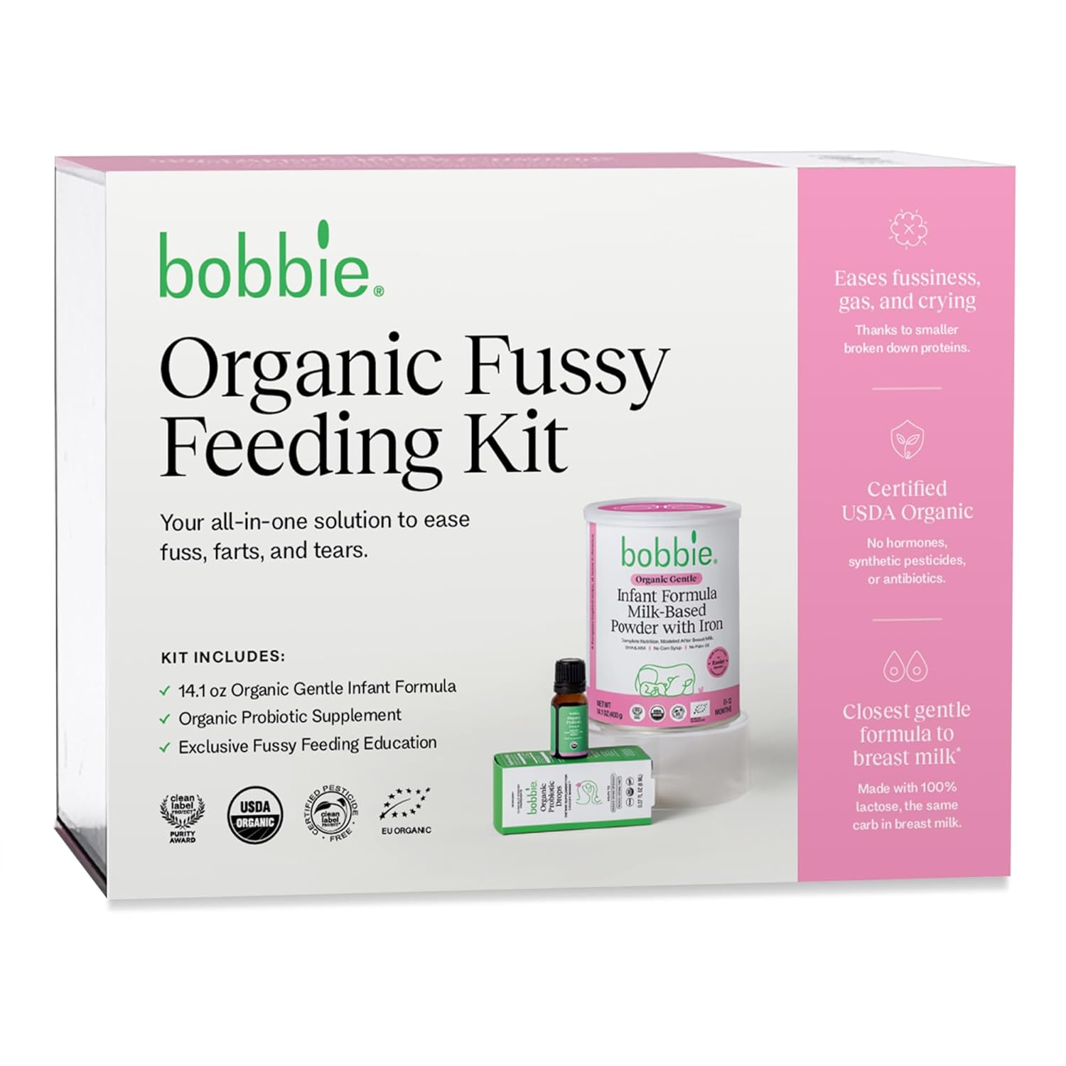 Bobbie Fussy Feeding Kit, Organic Gentle Infant Formula Milk Based Powder with Iron, DHA, Vitamin D & 100% Lactose (14.1 oz) Baby Probiotic Drops 1 Billion CFU (0.27 fl oz) Newborn Baby-12 Months Old : Baby - Image 8