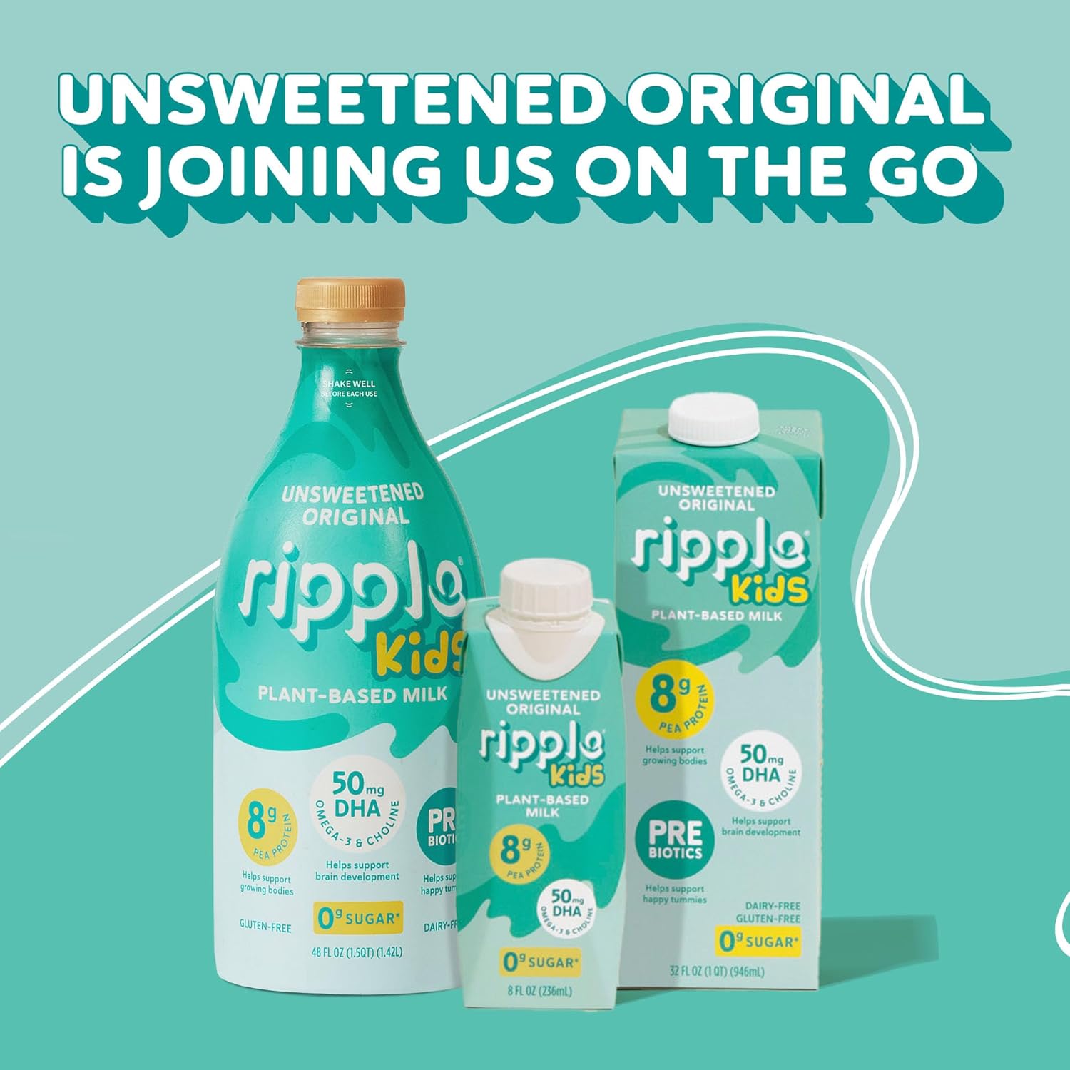 Ripple Kids Unsweetened Plant Based Milk | Pediatrician Recommended | 8g Pea Protein | Shelf Stable | Vegan & Non GMO Certififed | Dairy, Soy, Nut, Gluten, and Lactose Free | 8 Fl Oz (Pack of 12) : Grocery & Gourmet Food - Image 2