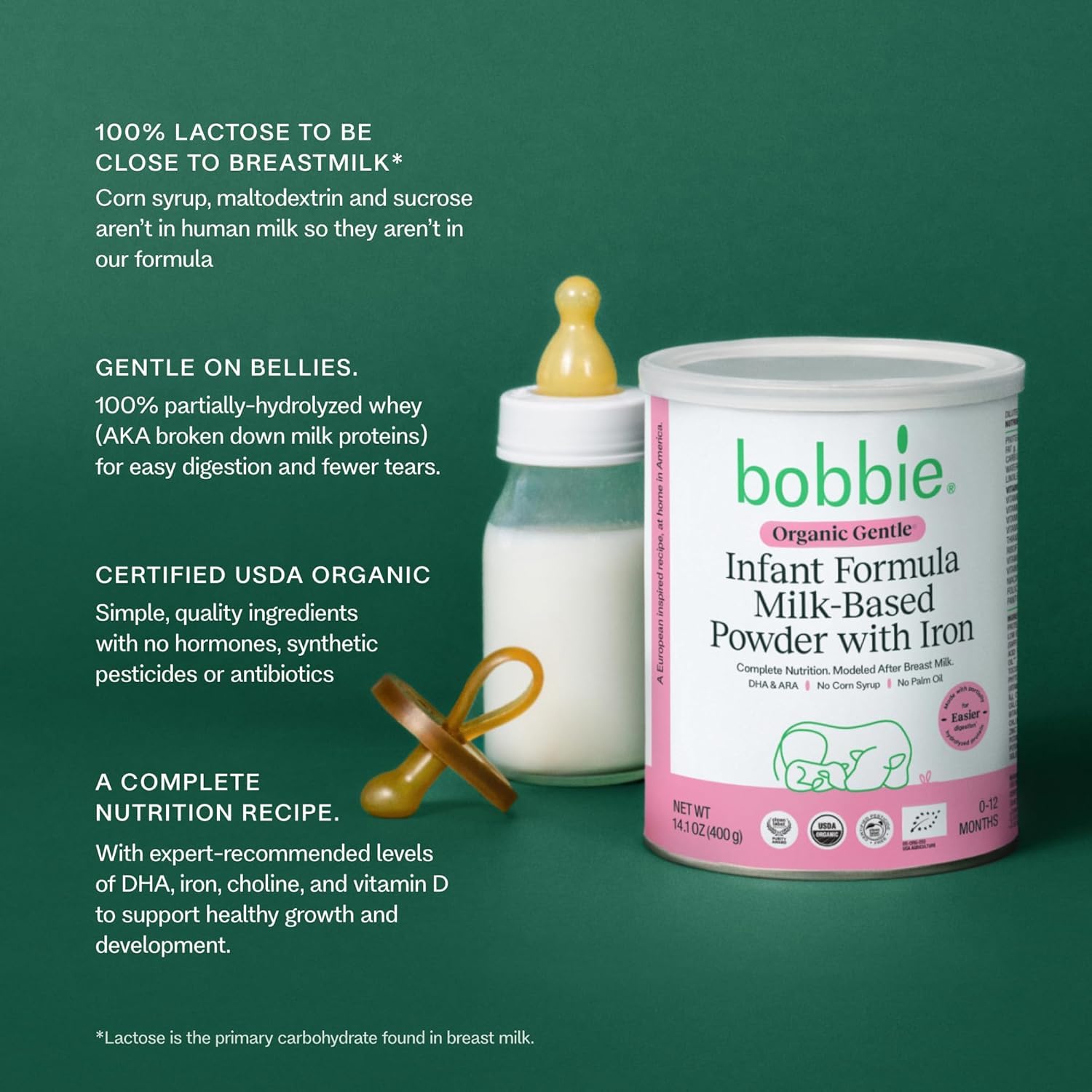 Bobbie Fussy Feeding Kit, Organic Gentle Infant Formula Milk Based Powder with Iron, DHA, Vitamin D & 100% Lactose (14.1 oz) Baby Probiotic Drops 1 Billion CFU (0.27 fl oz) Newborn Baby-12 Months Old : Baby - Image 3