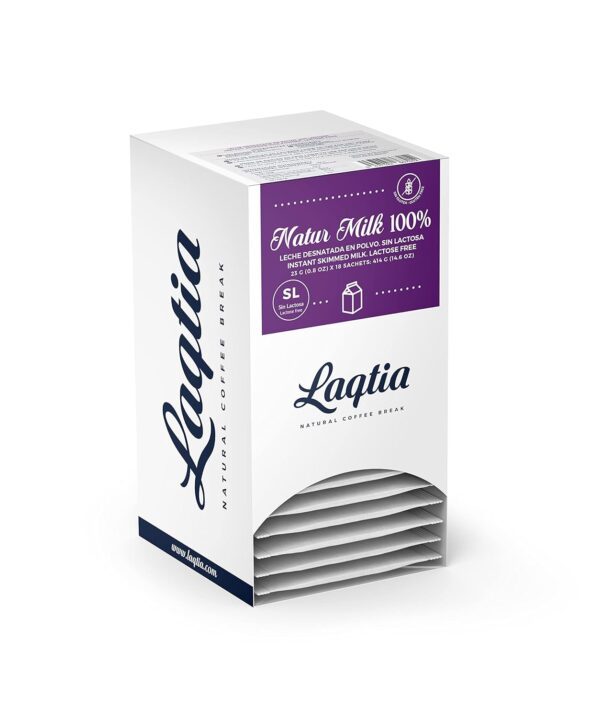 Instant Lactose Free Skim Milk Powder PACKETS by Laqtia, 18 Count Box, Makes an 8oz glass of fat free Milk, Non GMO, Free of bST and rBGH, made using 100% European Dairy, product of Spain (Convenient On-The-Go Instant Milk) : Grocery & Gourmet Food - Image 2