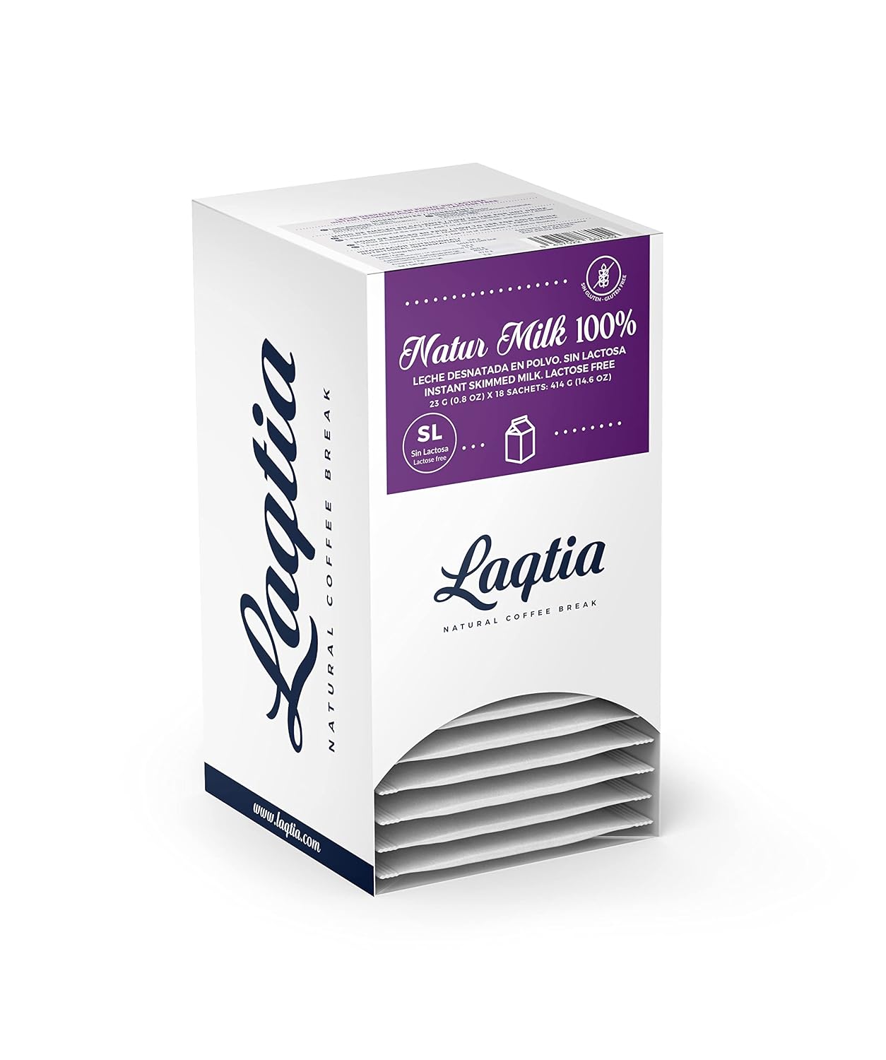 Instant Lactose Free Skim Milk Powder PACKETS by Laqtia, 18 Count Box, Makes an 8oz glass of fat free Milk, Non GMO, Free of bST and rBGH, made using 100% European Dairy, product of Spain (Convenient On-The-Go Instant Milk) : Grocery & Gourmet Food