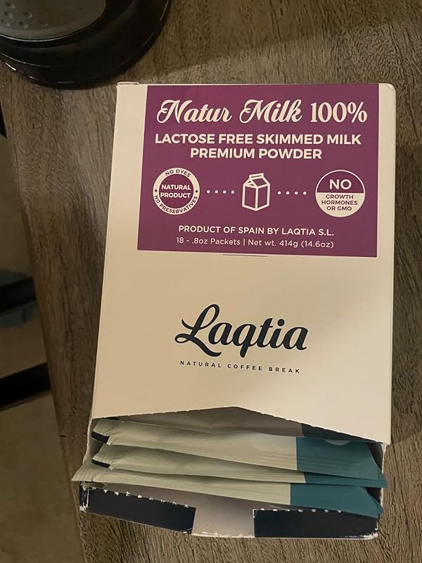 Instant Lactose Free Skim Milk Powder PACKETS by Laqtia, 18 Count Box, Makes an 8oz glass of fat free Milk, Non GMO, Free of bST and rBGH, made using 100% European Dairy, product of Spain (Convenient On-The-Go Instant Milk) : Grocery & Gourmet Food - Image 3