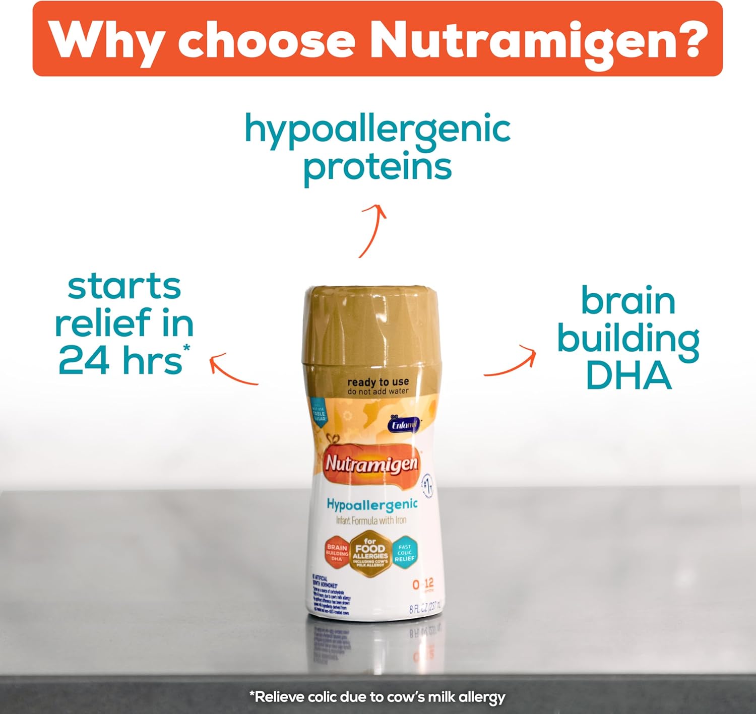 Enfamil Nutramigen Baby Formula, Hypoallergenic and Lactose Free Formula with Enflora LGG, Fast Relief from Severe Crying and Colic, Ready to Use Bottle, 8 Fl Oz (6 Count) : Baby - Image 3