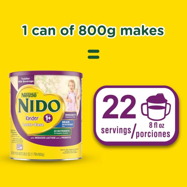 Nestlé NIDO Lacto-Ease Toddler Milk Beverage Powder Mix, Reduced Lactose, Toddler Nutritional Drink, Powdered Milk for Toddlers, 22 Servings per Container, 132 Total Servings, 6 Pack - Image 5