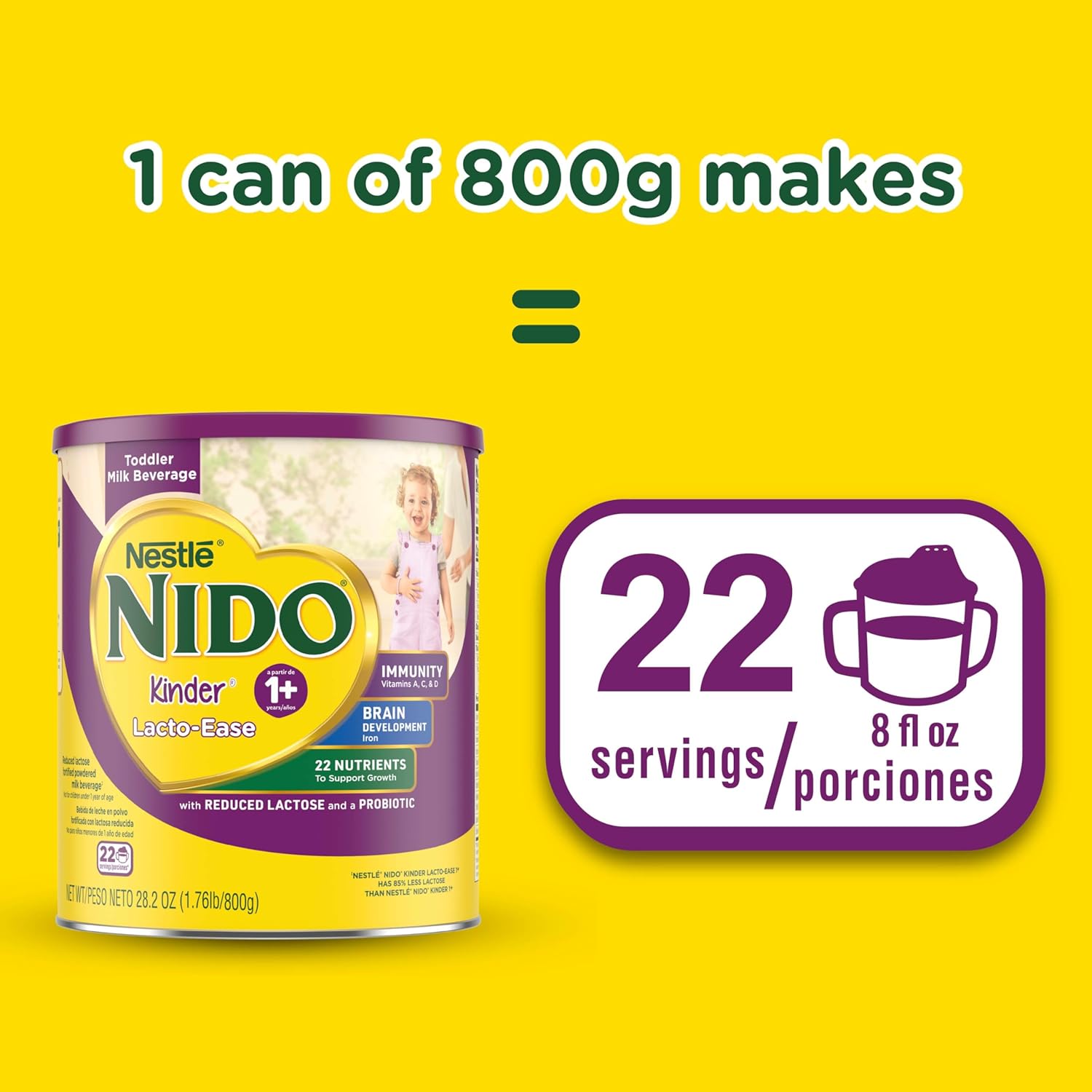 Nestlé NIDO Lacto-Ease Toddler Milk Beverage Powder Mix, Reduced Lactose, Toddler Nutritional Drink, Powdered Milk for Toddlers, 22 Servings per Container, 132 Total Servings, 6 Pack - Image 18