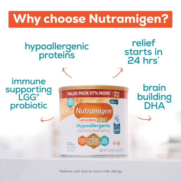 Enfamil Nutramigen Baby Formula, Hypoallergenic and Lactose Free Formula with Enflora LGG, Fast Relief from Severe Crying and Colic, Powder Can, 19.8 Oz (Pack of 1) - Image 4