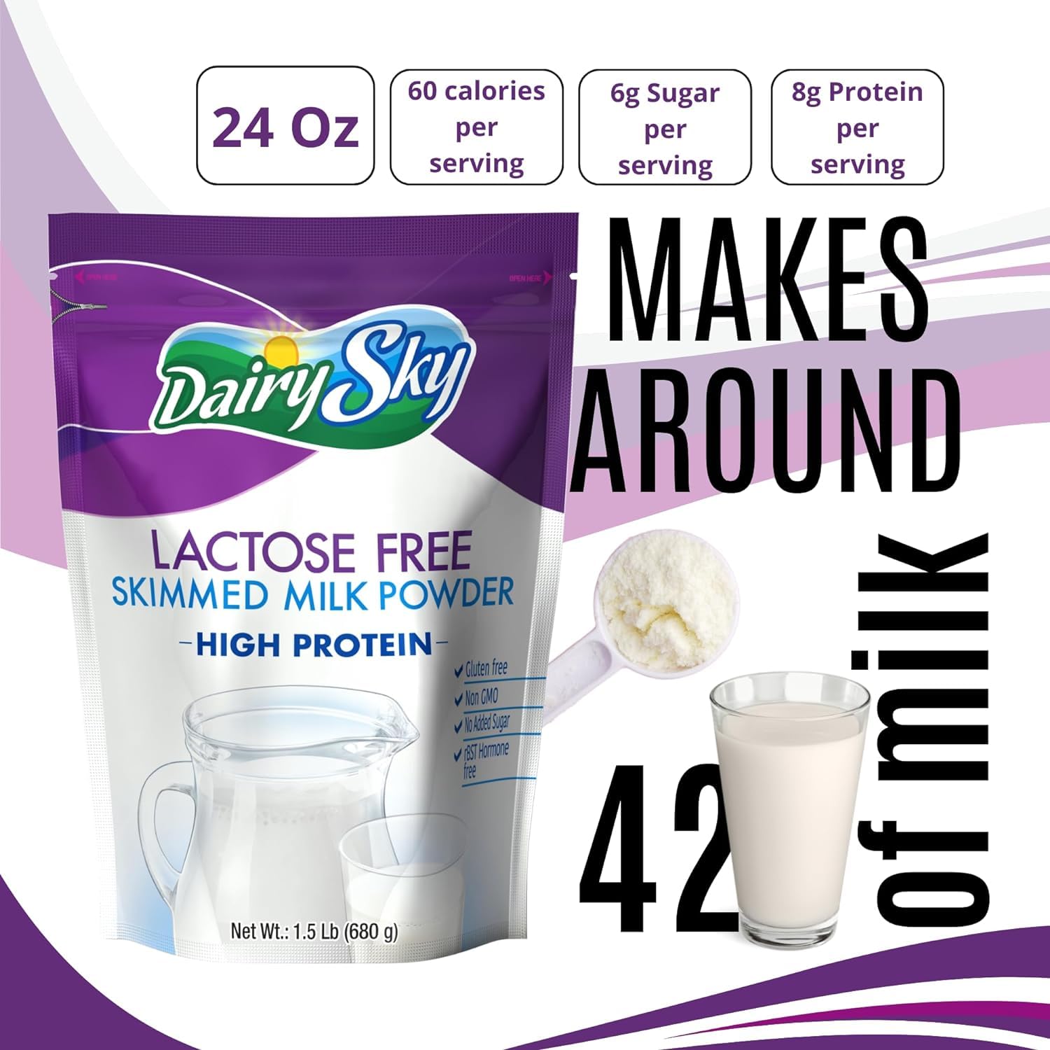 DairySky Lactose Free Milk Powder 24 Oz - Non GMO Fat Free Powdered Milk for Baking & Coffee, Kosher with Protein & Calcium | Great Substitute for Liquid Milk | RBST Hormone - Free - 1 Pack : Grocery & Gourmet Food - Image 11