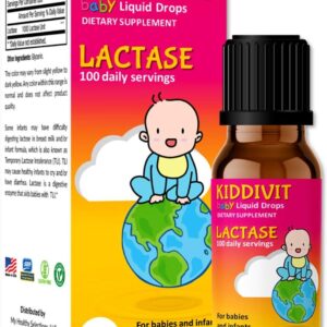 Kiddivit Baby Lactase Drops 1000 Units – Gentle Digestive Support Enzyme Supplement – 100 Daily Servings – Built-in Dropper, Glass Bottle – Gluten Free, Vegetarian, 1oz : Health & Household