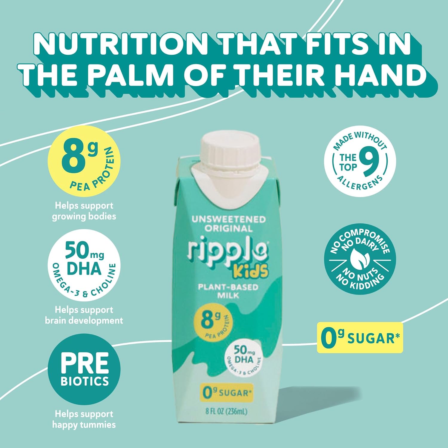 Ripple Kids Unsweetened Plant Based Milk | Pediatrician Recommended | 8g Pea Protein | Shelf Stable | Vegan & Non GMO Certififed | Dairy, Soy, Nut, Gluten, and Lactose Free | 8 Fl Oz (Pack of 12) : Grocery & Gourmet Food - Image 5