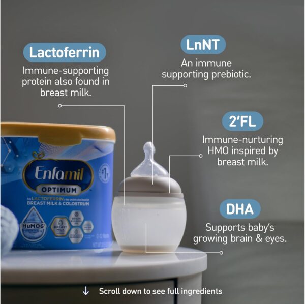 Enfamil Optimum (Enspire), Our Closest Formula to Breast Milk, Immune-Supporting Lactoferrin and Brain-Supporting DHA Baby Formula, Powder 20.5 Oz Tub - Image 5