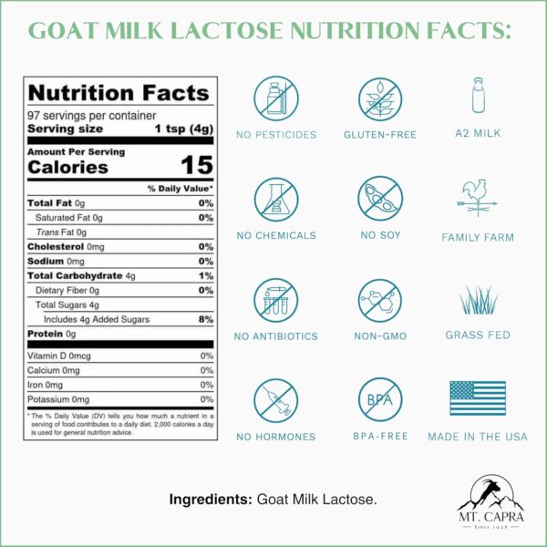 Mt. Capra Goat Milk Lactose | Natural Goat Milk Sugar | 97 Servings - 13.8 oz : Grocery & Gourmet Food - Image 2