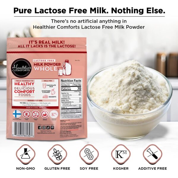 Healthier Comforts Lactose Free Whole Milk Powder | Non-GMO, rBST Hormone Free, Kosher, Gluten Free, No Fillers | Baking, Coffee Creamer, Shakes, Pantry Staple, Camping | Makes 14 cups (7 oz) : Grocery & Gourmet Food - Image 4