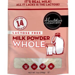 Healthier Comforts Lactose Free Whole Milk Powder | Non-GMO, rBST Hormone Free, Kosher, Gluten Free, No Fillers | Baking, Coffee Creamer, Shakes, Pantry Staple, Camping | Makes 14 cups (7 oz) : Grocery & Gourmet Food