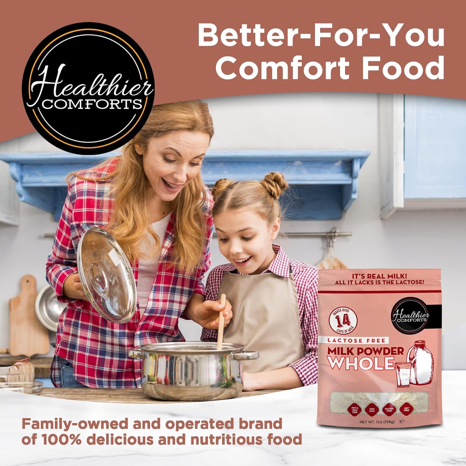 Healthier Comforts Lactose Free Whole Milk Powder | Non-GMO, rBST Hormone Free, Kosher, Gluten Free, No Fillers | Baking, Coffee Creamer, Shakes, Pantry Staple, Camping | Makes 14 cups (7 oz) : Grocery & Gourmet Food - Image 14