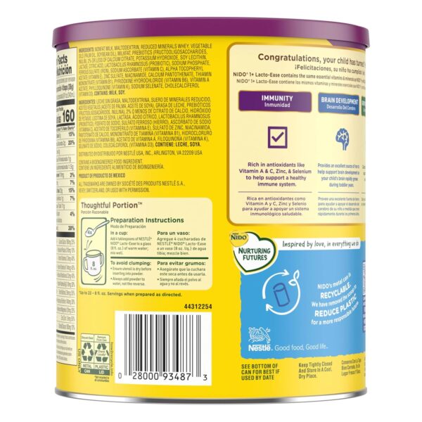 Nestlé NIDO Lacto-Ease Toddler Milk Beverage Powder Mix, Reduced Lactose, Toddler Nutritional Drink, Powdered Milk for Toddlers, 22 Servings per Container, 132 Total Servings, 6 Pack - Image 22