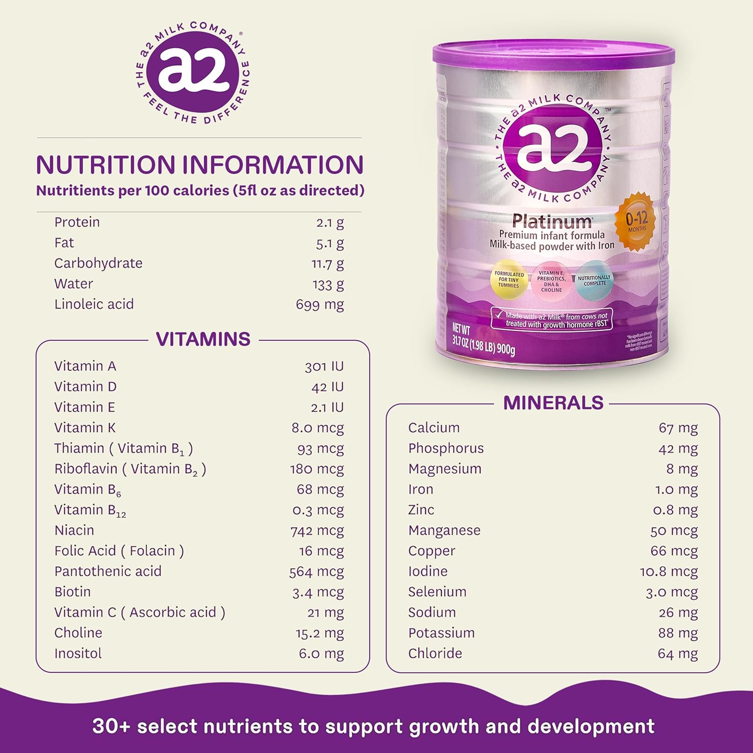 a2 Platinum® Premium Infant Formula for Babies Ages 0-12 Months, Whole Milk Powder-Based Formula with Iron, Nutritionally Complete, Made with Pure and Natural a2 Milk®, 31.7- oz Can, Pack of 6 : Baby - Image 14
