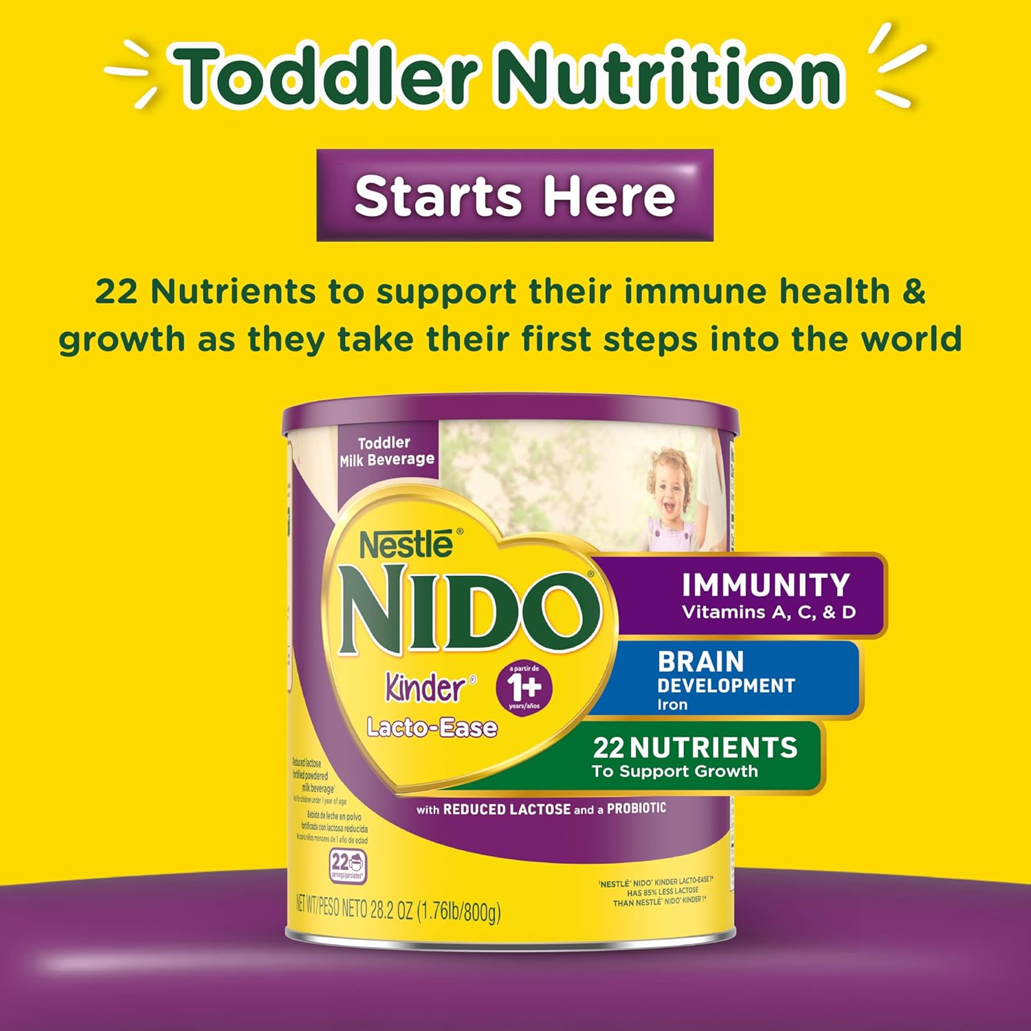 Nestlé NIDO Lacto-Ease Toddler Milk Beverage Powder Mix, Reduced Lactose, Toddler Nutritional Drink, Powdered Milk for Toddlers, 22 Servings per Container, 132 Total Servings, 6 Pack - Image 16