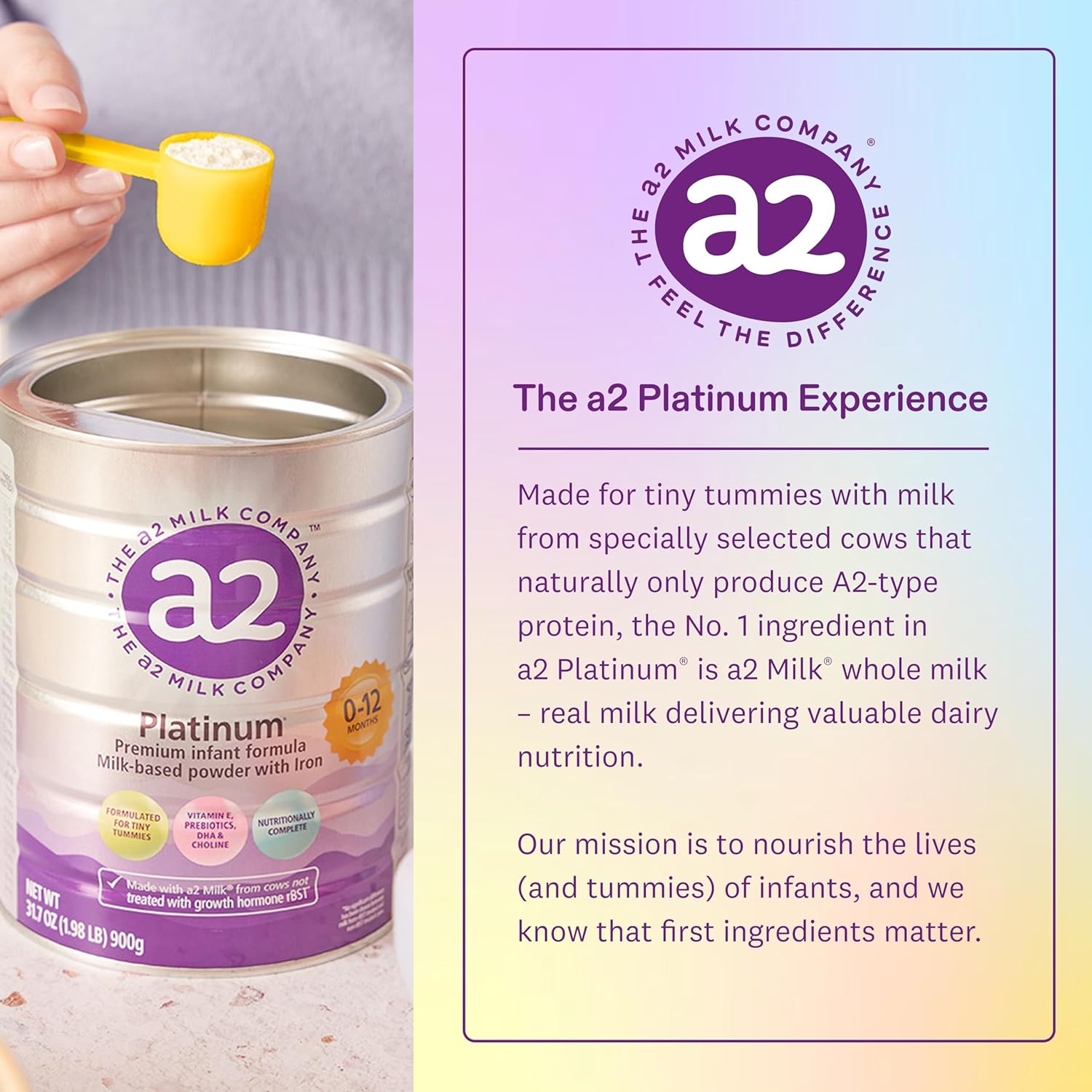 a2 Platinum® Premium Infant Formula for Babies Ages 0-12 Months, Whole Milk Powder-Based Formula with Iron, Nutritionally Complete, Made with Pure and Natural a2 Milk®, 31.7- oz Can : Baby - Image 4