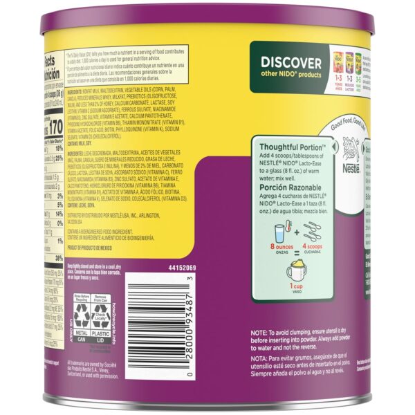 Nestlé NIDO Lacto-Ease Toddler Milk Beverage Powder Mix, Reduced Lactose, Toddler Nutritional Drink, Powdered Milk for Toddlers, 22 Servings per Container, 132 Total Servings, 6 Pack - Image 23