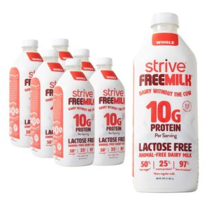 Strive FREEMILK, Animal-Free Dairy Milk, 48 oz Carton (Pack of 6), Lactose Free, 10g Protein per Serving, Alt Milk, Shelf Stable, Precision Fermentation, Vegan-Friendly : Grocery & Gourmet Food