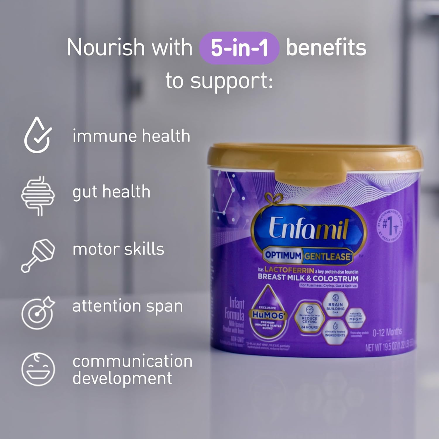 Enfamil Optimum (Enspire) Gentlease, Our Closest Formula to Breast Milk, Immune-Supporting Lactoferrin and Brain-Supporting DHA Baby Formula - Powder 19.5 Oz Tub : Baby - Image 7