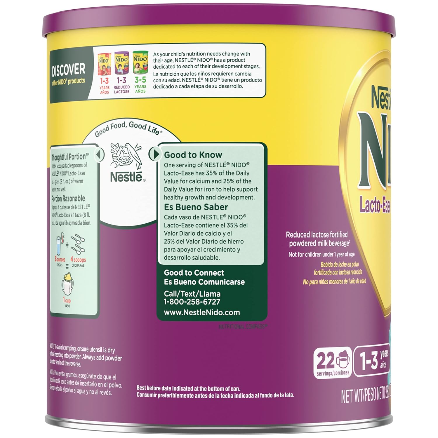 Nestlé NIDO Lacto-Ease Toddler Milk Beverage Powder Mix, Reduced Lactose, Toddler Nutritional Drink, Powdered Milk for Toddlers, 22 Servings per Container, 132 Total Servings, 6 Pack - Image 12