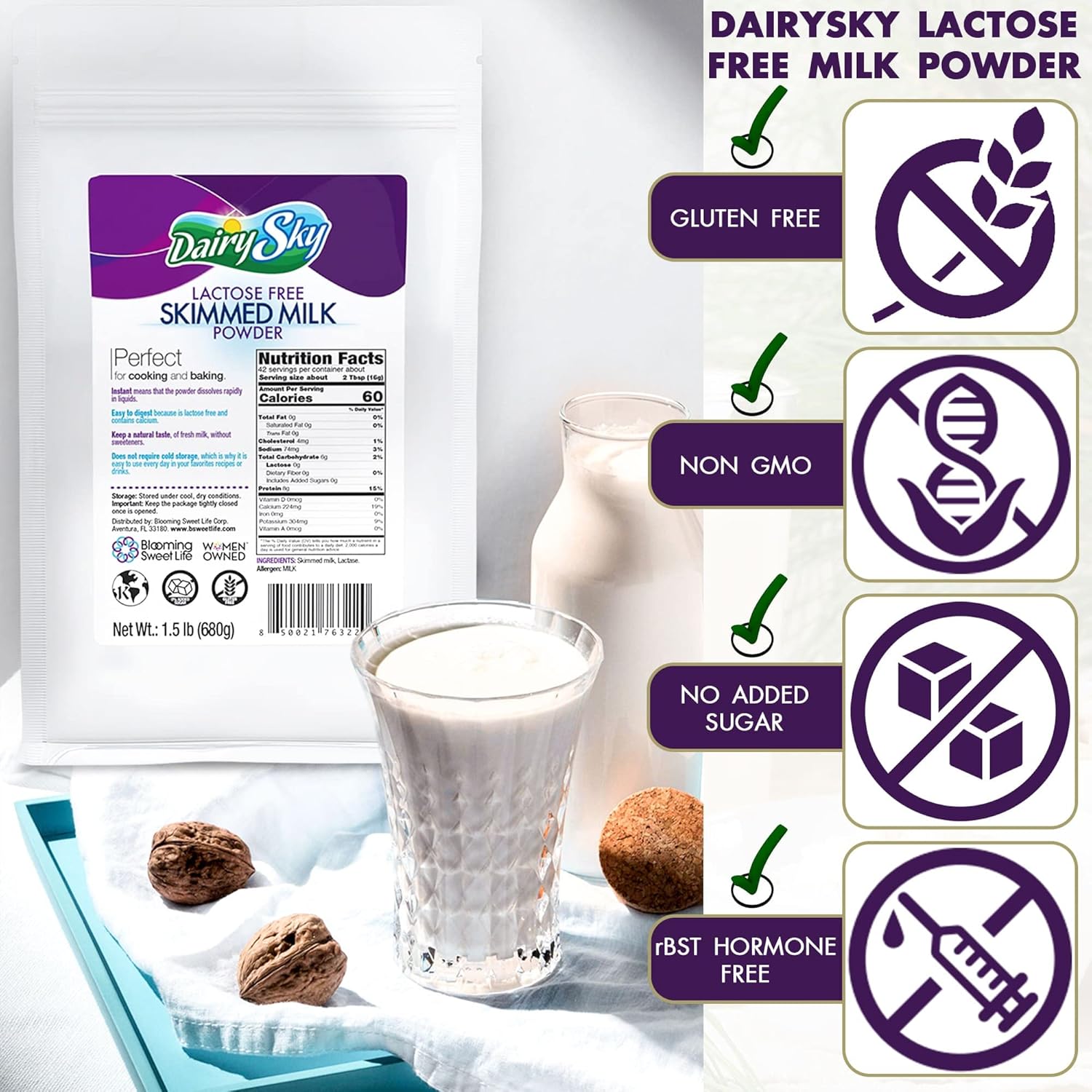 DairySky Lactose Free Milk Powder 24 Oz - Non GMO Fat Free Powdered Milk for Baking & Coffee, Kosher with Protein & Calcium | Great Substitute for Liquid Milk | RBST Hormone - Free - 1 Pack : Grocery & Gourmet Food - Image 7