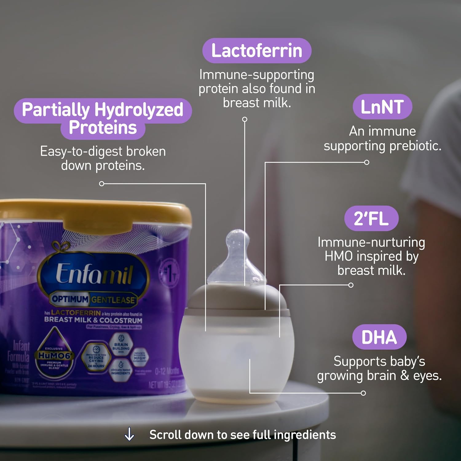 Enfamil Optimum (Enspire) Gentlease, Our Closest Formula to Breast Milk, Immune-Supporting Lactoferrin and Brain-Supporting DHA Baby Formula - Powder 19.5 Oz Tub : Baby - Image 5