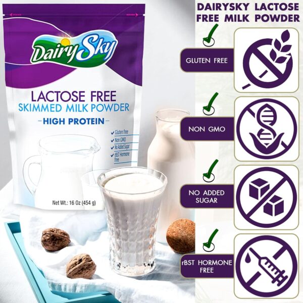 DairySky Lactose Free Milk Powder 16 Oz - Non GMO Fat Free Powdered Milk for Baking & Coffee, Kosher with Protein & Calcium, Great Substitute for Liquid Milk, RBST Hormone - Free - 1 Pack : Grocery & Gourmet Food - Image 13