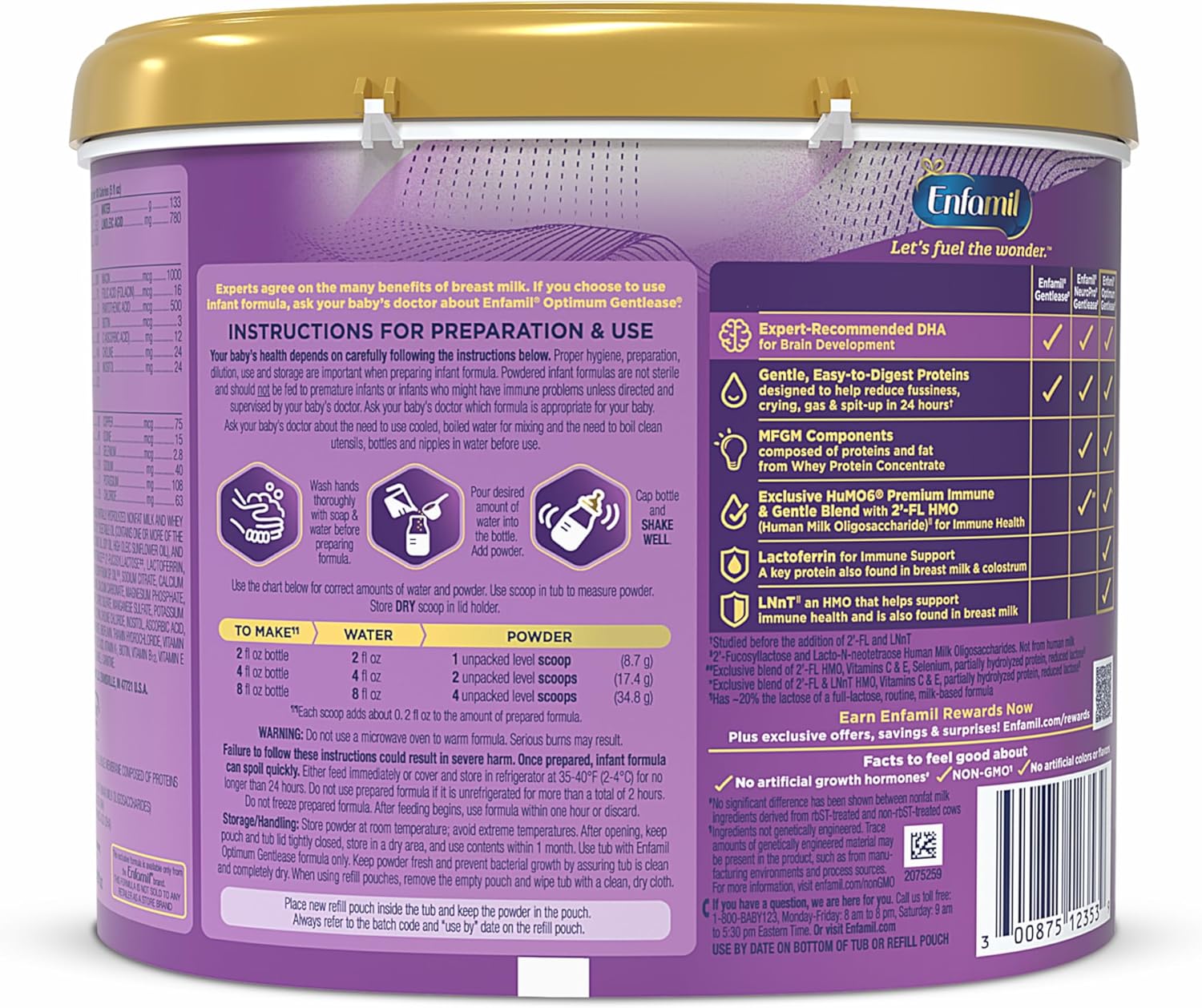 Enfamil Optimum (Enspire) Gentlease, Our Closest Formula to Breast Milk, Immune-Supporting Lactoferrin and Brain-Supporting DHA Baby Formula - Powder 19.5 Oz Tub : Baby - Image 11
