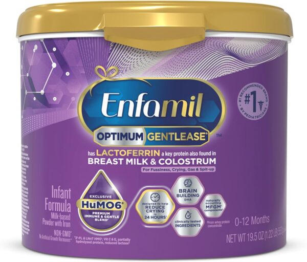 Enfamil Optimum (Enspire) Gentlease, Our Closest Formula to Breast Milk, Immune-Supporting Lactoferrin and Brain-Supporting DHA Baby Formula - Powder 19.5 Oz Tub : Baby