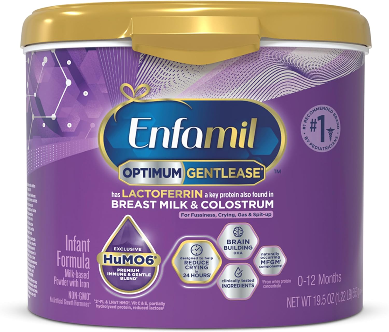 Enfamil Optimum (Enspire) Gentlease, Our Closest Formula to Breast Milk, Immune-Supporting Lactoferrin and Brain-Supporting DHA Baby Formula - Powder 19.5 Oz Tub : Baby