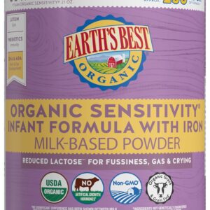 Earth's Best Organic Sensitivity Infant Formula for Babies 0-12 Months, Reduced Lactose Powder Formula with Iron, Omega-3 DHA, and Omega-6 ARA, 32 Ounce Value Container : Baby