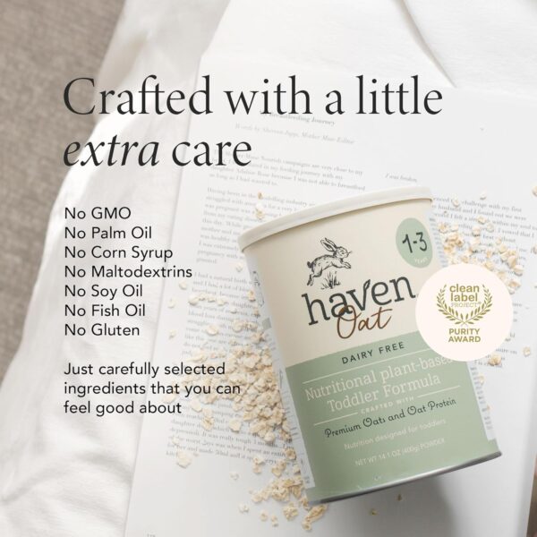 Haven Oat Toddler Formula, Plant Based Dairy Free Oat and Oat Protein Powder for Toddlers With Probiotics, Prebiotics, Lutein and Omega 3 Dha, Easy Digestion Formula, Non GMO, American Made, 14.1 Oz : Baby - Image 11