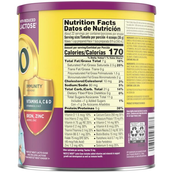Nestlé NIDO Lacto-Ease Toddler Milk Beverage Powder Mix, Reduced Lactose, Toddler Nutritional Drink, Powdered Milk for Toddlers, 22 Servings per Container, 132 Total Servings, 6 Pack - Image 11