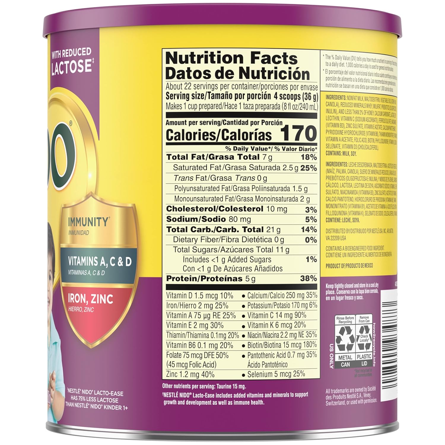 Nestlé NIDO Lacto-Ease Toddler Milk Beverage Powder Mix, Reduced Lactose, Toddler Nutritional Drink, Powdered Milk for Toddlers, 22 Servings per Container, 132 Total Servings, 6 Pack - Image 24