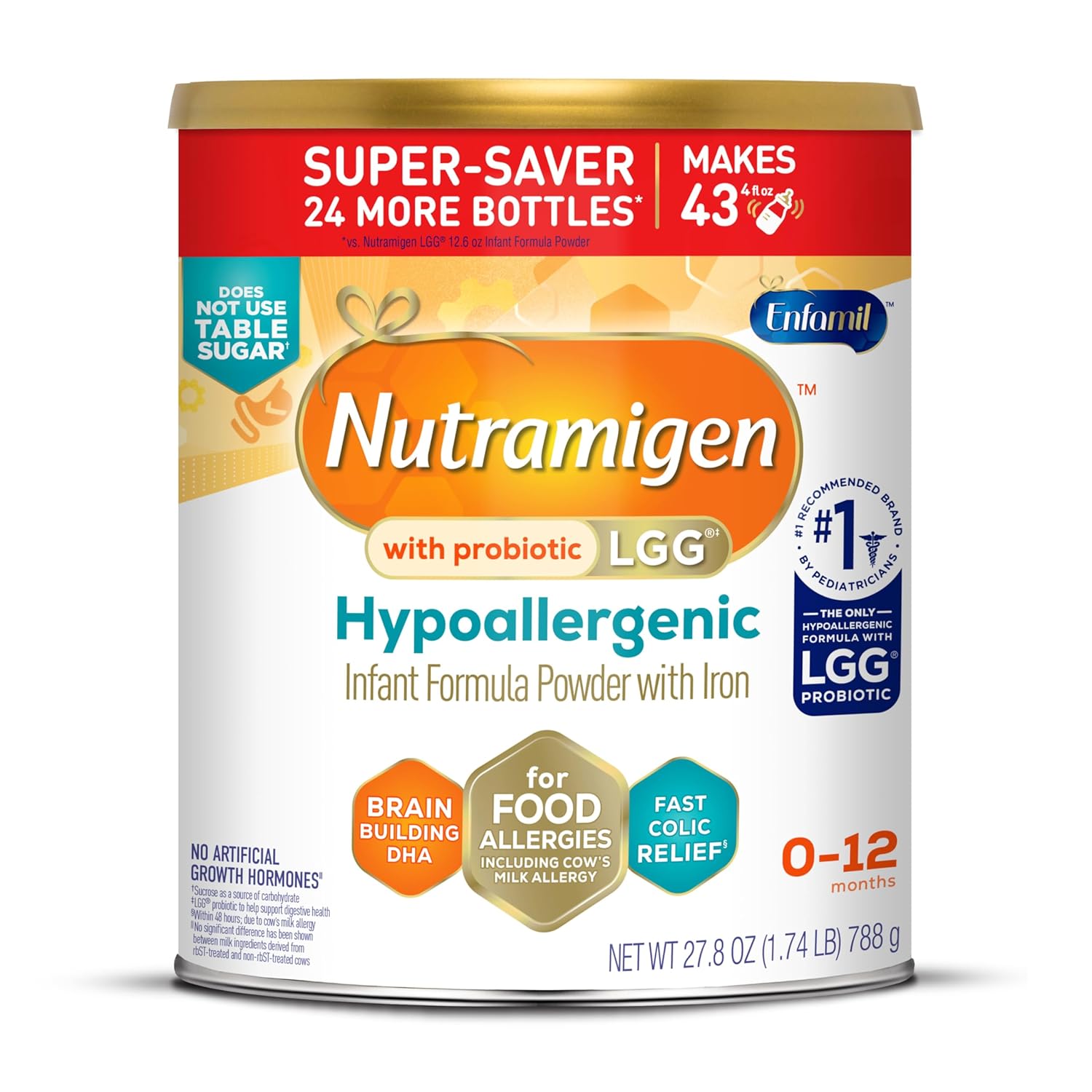 Enfamil Nutramigen Hypoallergenic Baby Formula with Iron, Lactose Free, Colic Relief from Cow's Milk Allergy Starts in 24 Hours, Brain Building DHA, Probiotic LGG for Immune Support, 27.8 Oz Can - Image 13