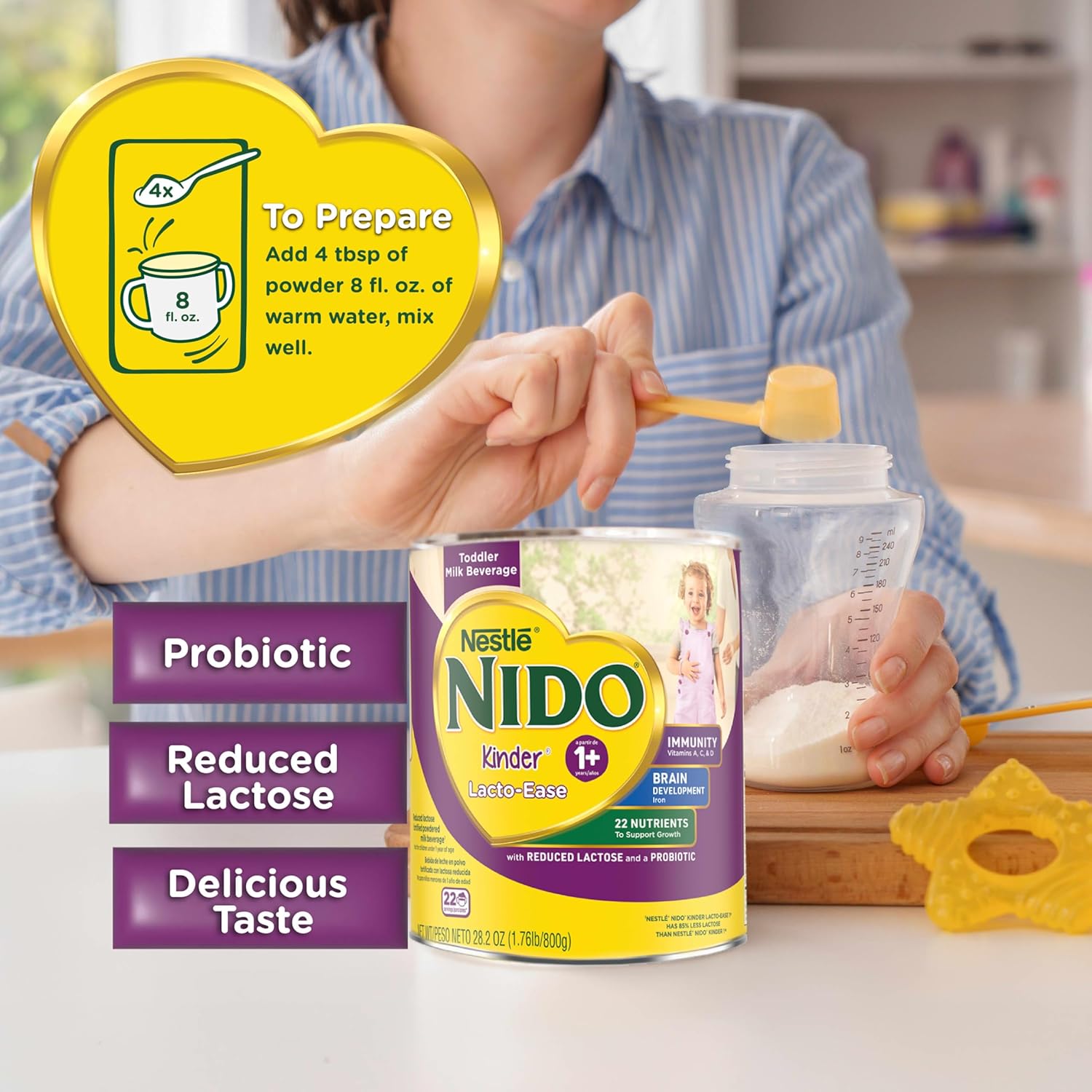 Nestlé NIDO Lacto-Ease Toddler Milk Beverage Powder Mix, Reduced Lactose, Toddler Nutritional Drink, Powdered Milk for Toddlers, 22 Servings per Container, 132 Total Servings, 6 Pack - Image 6