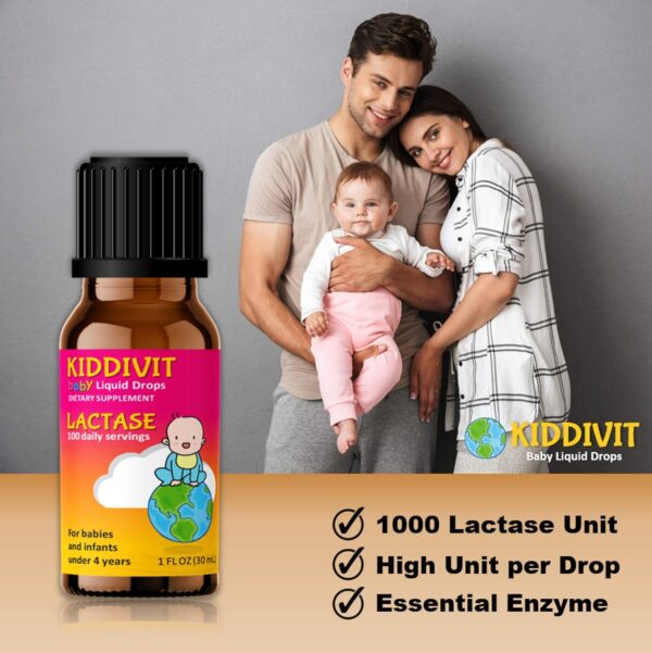Kiddivit Baby Lactase Drops 1000 Units – Gentle Digestive Support Enzyme Supplement – 100 Daily Servings – Built-in Dropper, Glass Bottle – Gluten Free, Vegetarian, 1oz : Health & Household - Image 6