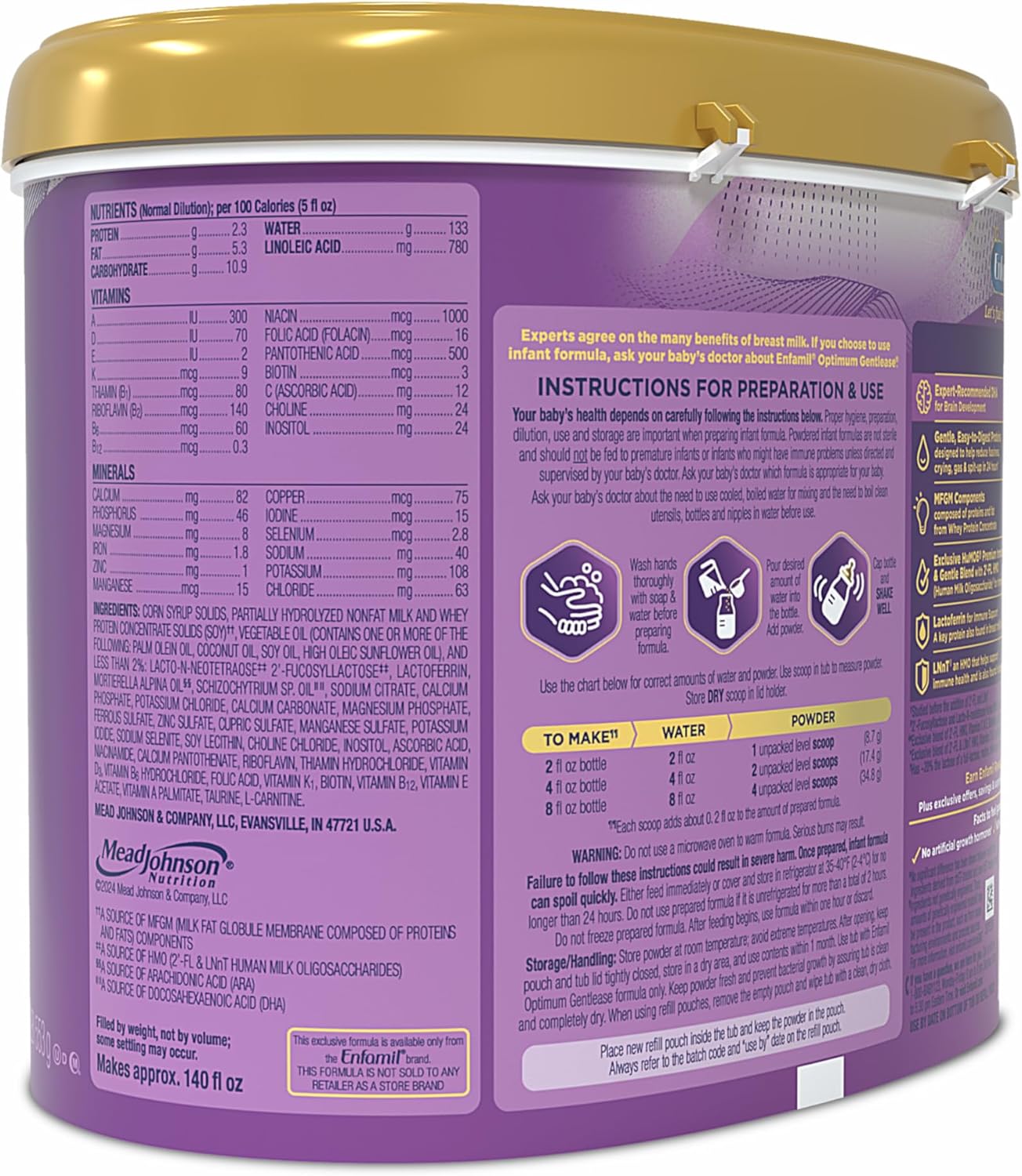 Enfamil Optimum (Enspire) Gentlease, Our Closest Formula to Breast Milk, Immune-Supporting Lactoferrin and Brain-Supporting DHA Baby Formula - Powder 19.5 Oz Tub : Baby - Image 24