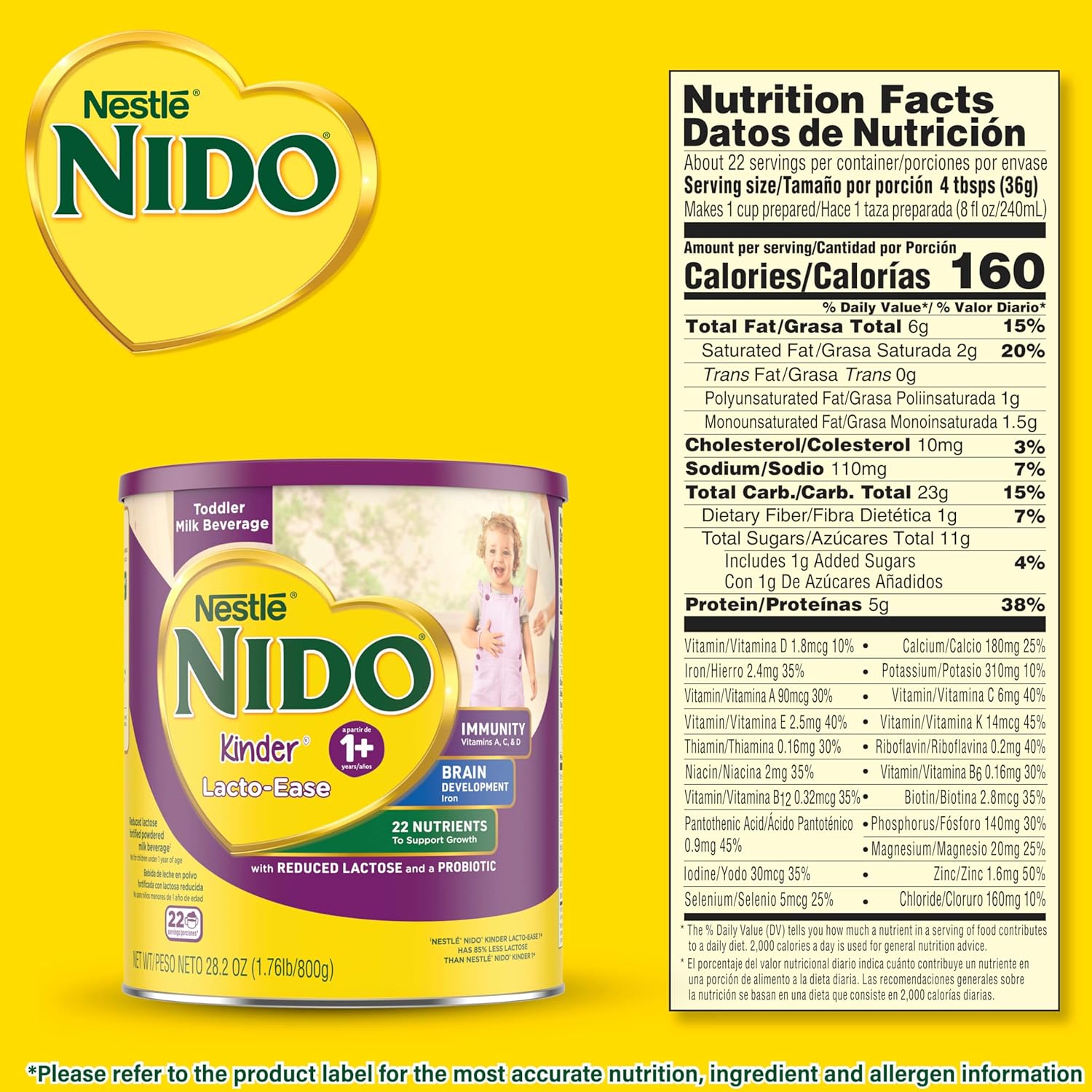 Nestlé NIDO Lacto-Ease Toddler Milk Beverage Powder Mix, Reduced Lactose, Toddler Nutritional Drink, Powdered Milk for Toddlers, 22 Servings per Container, 132 Total Servings, 6 Pack - Image 15